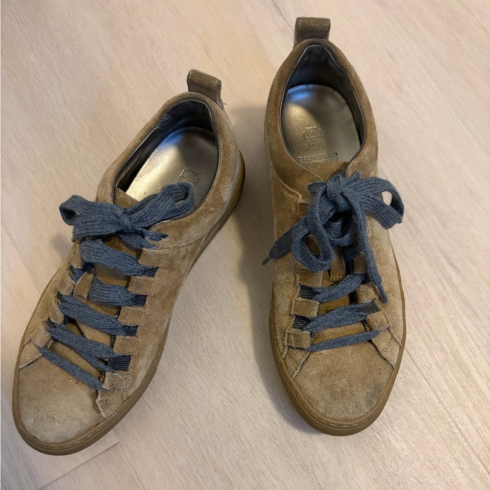 Brunello Cucinelli Monili Suede Low Top Sneakers Warm Brown Sz 38